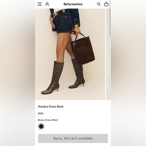 Reformation Dark Brown Xandra Knee Boot Croc-Embossed Heeled Boots - SOLD OUT
